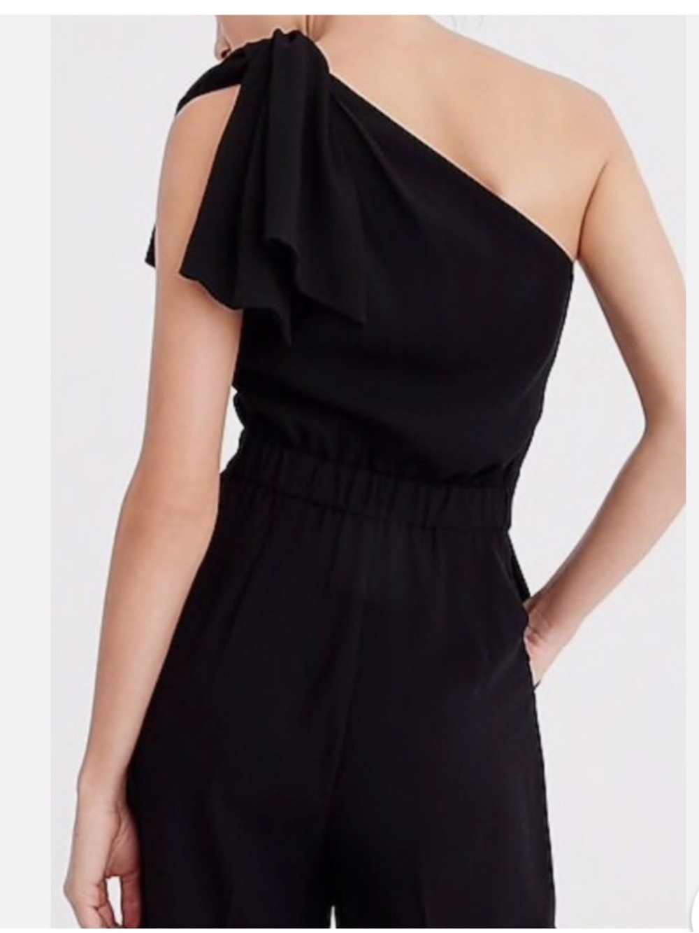 J. Crew One-Shoulder Black Jumpsuit with Bow at Shoulder - Picture 3 of 7